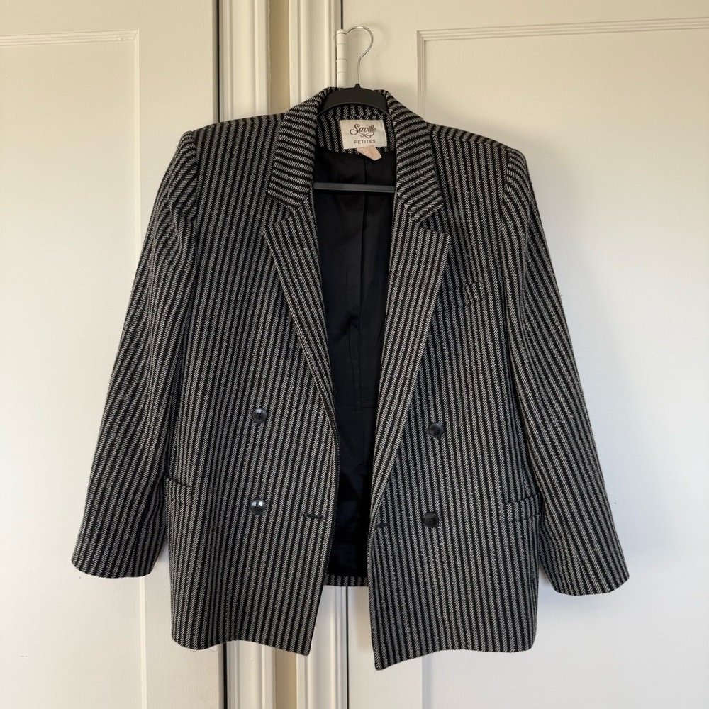 Vintage Black Striped Blazer Jacket
